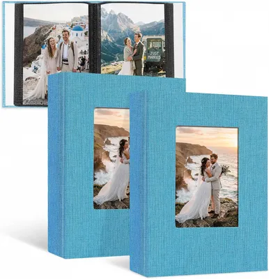 Productafbeelding van Fotoalbum 10x15 cm, set van 2, 104 foto's, linnen, voor reizen