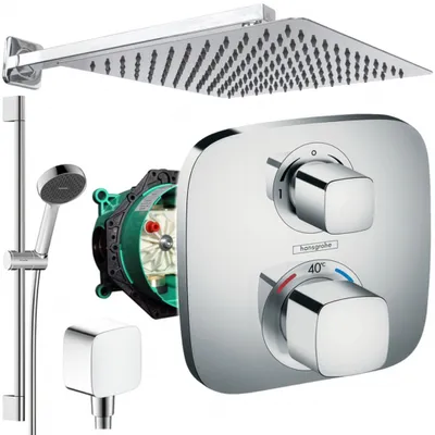 Produktbild von Hansgrohe und Jowi Unterputz Duschsystem Ecostat E Thermostat, Unterputz Duscharmatur mit Kopfbrause, 650mm Brausestange