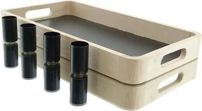 Produktbild von Riffelmacher Deko-Tablett 4 magnetische schwarze Kerzenhalter Holz 33 x 18 cm - Holz & Metall