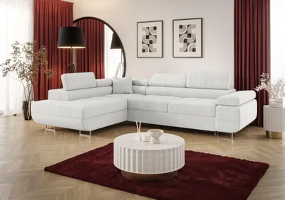 Produktbild von Ecksofa Schlafsofa Sofa MONARO Stoff Quelle Weiss Ottomane Links