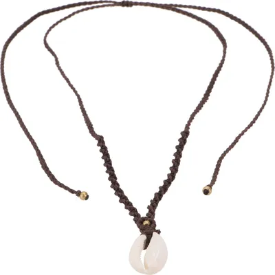 Produktbild von Kauri Makramee Muschel Halskette, Kette, Naturschmuck - Braun, Muscheln,Baumwolle,Baumwollfäden, Ketten & Modeschmuck für den Hals