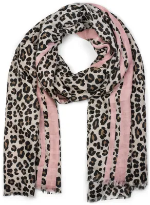 Produktbild von styleBREAKER Damen Schal mit Leo Muster & Streifen | langer Tuchschal 92x180 cm | Viskose & Baumwolle | Animal Print Stola