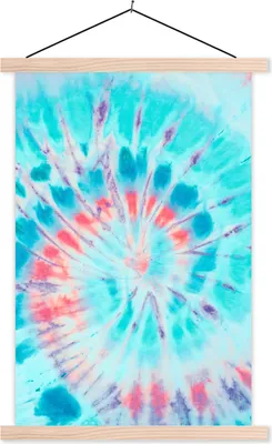 Produktbild von MuchoWow® Textilposter Sommer - Krawattenfärbung - Blau 120x180 cm mit holzfarbenen Rahmen - Textil-Plakat