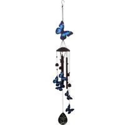 Imagen del producto de Campana de viento metálica - Decoración para jardín - Sonidos relajantes - Diseño de colibrí y mariposa - 965 cm - Forma de mariposa