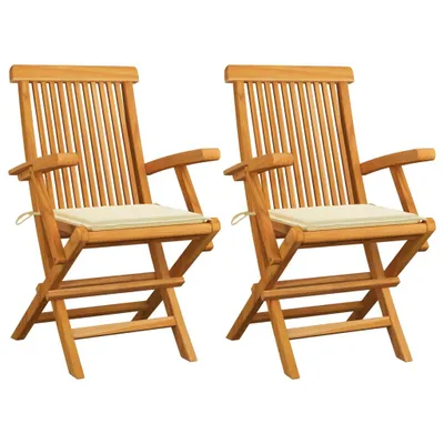 Produktbild von Möbel Gartenstühle mit Creme Kissen 2 Stk. Massivholz Teak - Gartensessel 3062489