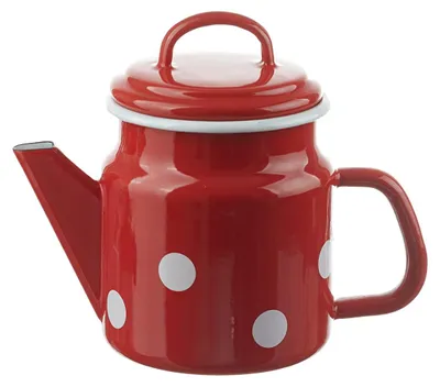 Emaille-Teekanne rot mit weißen Punkten Ø12xH17 cm 1 L