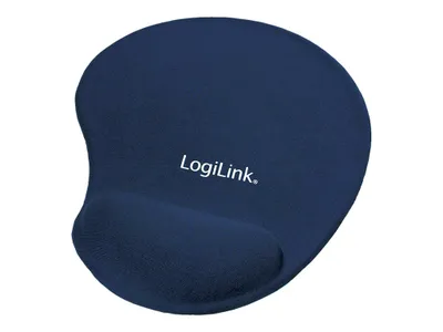 A blue LogiLink mouse pad with a wrist rest is shown against a white background.