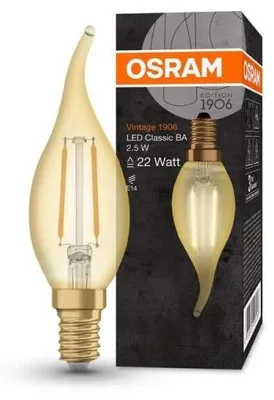 Obrázek produktu pro OSRAM LED žárovka E14 LED CLASSIC BA 2,5 W, 220lm VINTAGE 1906 Zlatá, teplá bílá