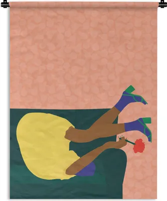 Produktbild von MuchoWow® Wandteppich Wandbehang Frau - Blumen - Retro 120x160 cm Tapisserie Dekoration Wandtuch - Wohnzimmer - Moderne