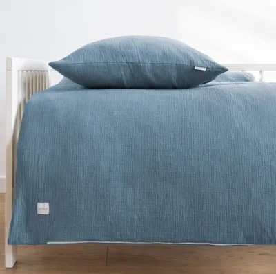 Produktbild von MUSSELIN Kinder Bettwäsche 110x125 + 35x55 cm Blau - 2-teilig, 100% Baumwolle, weich & atmungsaktiv für IKEA Bettdecken LOOLAY