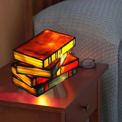 Immagine prodotto di Lampada da tavolo in vetro colorato, stile vintage, ideale per comodini, tavolini, lampada da lettura per camere da letto e soggiorni, elemento decorativo
