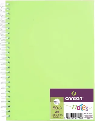 Produktbild von Skizzenbuch Notes A5 50 Blatt 120g grün, mit Spiralbindung,, CANSON