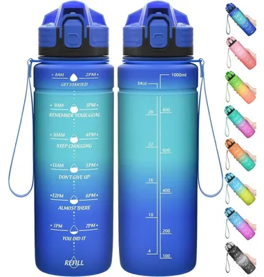Productafbeelding van Sportfles 700 ml, lekvrij, met tijdmarkering, BPA-vrij, Tritan, donkerblauw-lichtblauw