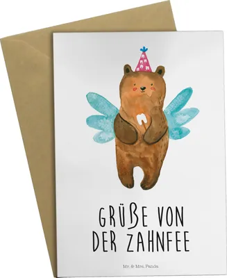 Produktbild von Mr. & Mrs. Panda Beileidskarte Bär Zahnfee - Weiß - Geschenk, Fee, osterkarte, weihnachtskarten, einladungskarten, Teddy, hochzeitskarten, Milchzahn, Erster Zahn