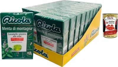 Produktbild von Ricola Menta di Montagna Schweizer Kräuterbonbons Bergminze ohne Zucker – 20x50g Vorratspack – Alpenkräuter Bonbons mit Minze + Polpa