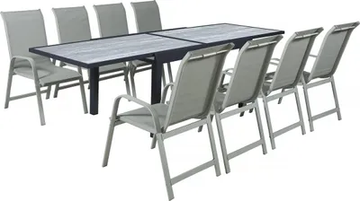 Image de Table extensible et chaises de jardin en aluminium "Lagos" - 140/280 x 90 x 76 cm - 8 places - Gris clair