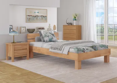 Produktbild von Bett Holzbett Überlänge Buche massiv 120x220 Gästebett Zubehör wählbar V-60.80-12-220ohne Zubehör