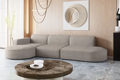 Obrázek produktu pro Designová rohová pohovka MODENA, pohovka ve tvaru L, látka Poso Světle hnědá Levá látka