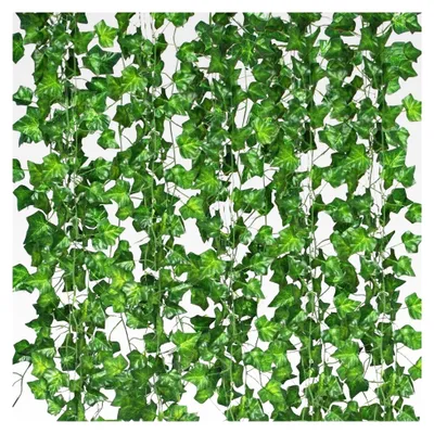 Produktbild von Künstliche Efeu-Girlande, 12 Stück Hängepflanzen mit künstlichen Blättern für die ästhetische Dekoration im Schlafzimmer, Zuhause, Garten, an Wänden, für Hochzeiten und Partys