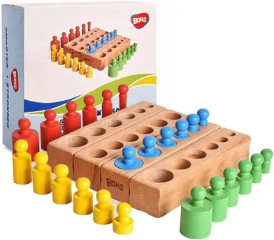 Productafbeelding van Montessori Cilinderblokken met Knoppen - 4 Houten Sets
