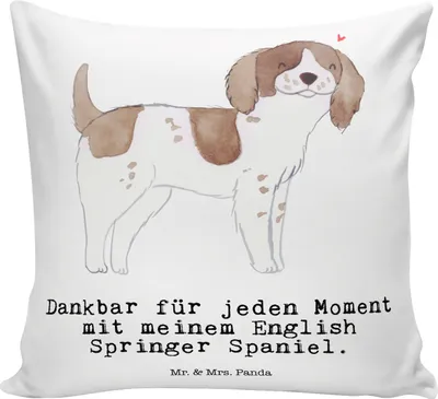 Produktbild von Mr. & Mrs. Panda Sofakissen English Springer Spaniel Moment - Weiß - Geschenk, Dekokissen, kuschelkissen 40x40, couch kissen, bedruckt, zier, für sofa