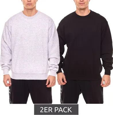 Produktbild von 2er Pack FRUIT OF THE LOOM Herren Basic Baumwoll-Sweater Rundhals-Pullover Gewicht: 280gm/m² Schwarz/Grau, Größe:XL