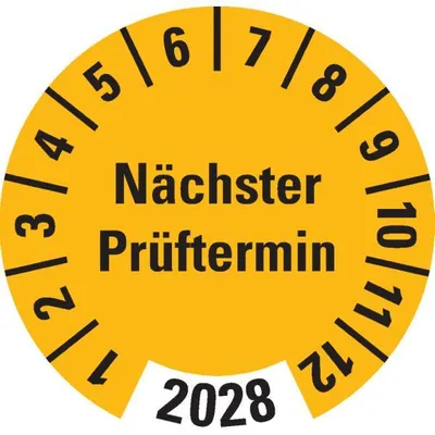 Produktbild von Dreifke® Prüfplakette Nächster Prüftermin 2028, gelb, Dokumentenfolie, Ø 30mm...