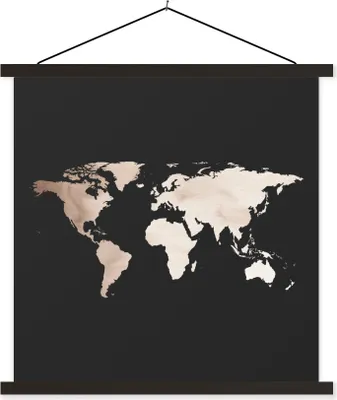 Produktbild von MuchoWow® Textilposter Weltkarte - Aquarell - Schwarz 40x40 cm mit schwarzem Rahmen - Fotos