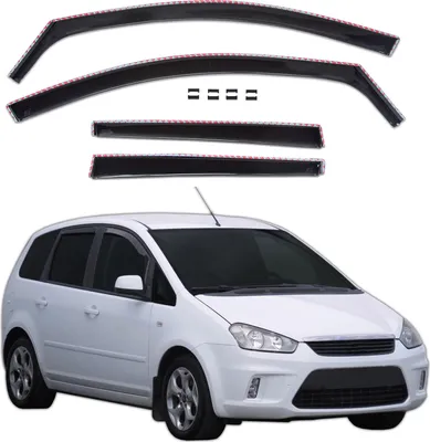 Produktbild von J&J AUTOMOTIVE | GP Windabweiser Für Ford C-MAX 5D 2003-2011 4tlg, GP Regenabweiser, Schwarz, Getönt, Aerodynamisch, Einfache Montage, Befeistigung mit Clips