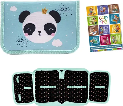 Produktbild von Federmappe Federmäppchen Federtasche Schüleretui Stiftetasche Schlamper-Etui Schul-Etui ohne Inhalt Panda inkl Hausaufgabenheft