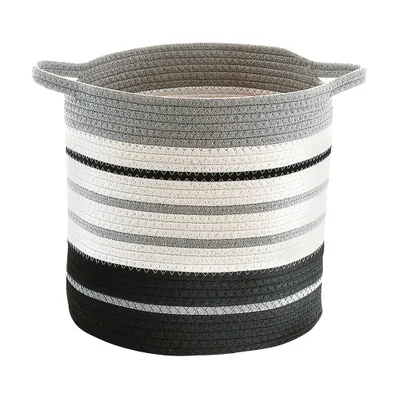 Produktbild von Kobolo Aufbewahrungskorb aus Baumwolle in grau und schwarztönen - mit Griffen Schrankkorb Ordnung Box Seilkorb Wäschekorb Korb Handkorb Geschenkkorb