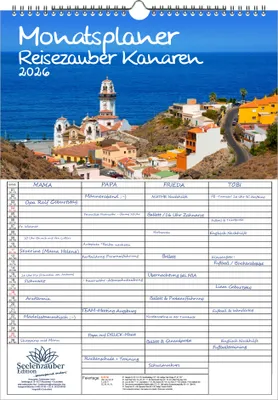 Produktbild von Reisezauber Kanaren Planer Familienplaner 4 Spaltenplaner DIN A3 Kalender für 2026 Urlaub Strand Spanien - Seelenzauber
