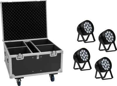 Produktbild von EUROLITE Set 4x AKKU IP PAR 14 HCL QuickDMX + Flightcase