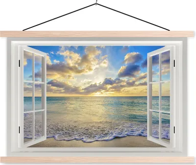Produktbild von MuchoWow® Textilposter Aussicht - Wasser - Meer 60x40 cm mit holzfarbenen Rahmen - Bilder