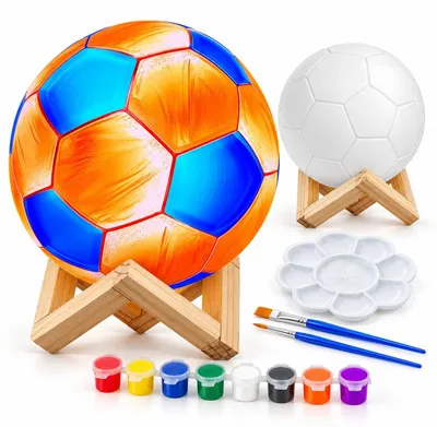Produktbild von DIY Fußball Bastelset für Jungen, 3D Fußball Nachtlicht zum Bemalen, mit 8 Farben und Pinsel, Geschenk für Kinder 6–12 Jahre