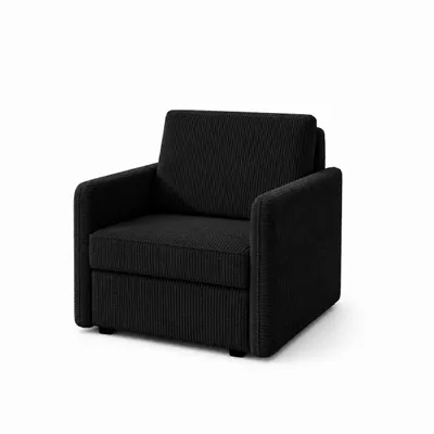 Zdjęcie produktu dla Fotel ARIA z funkcją rozkładania do spania, wymiary 95 × 84 x 95 cm, kolor czarny, obicie z tkaniny corduroy. Powierzchnia do spania: 83 × 190 cm