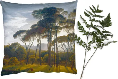 Produktbild von MuchoWow® Zierkissen Sofakissen Wohnzimmer Dekokissen 40x40 cm Italienische Landschaft mit Zirbelkiefer - Kunst - Alte Meister - Foto Kissen - Schlafzimmer Dekoration
