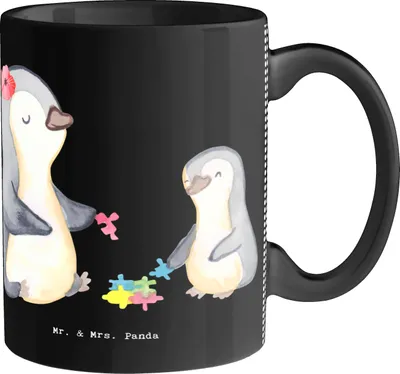 Produktbild von Mr. & Mrs. Panda Tasse Sozialpädagogin Herz - Schwarz - Geschenk, Bürotasse, Becher, für büro, Pott, Kaffeebecher