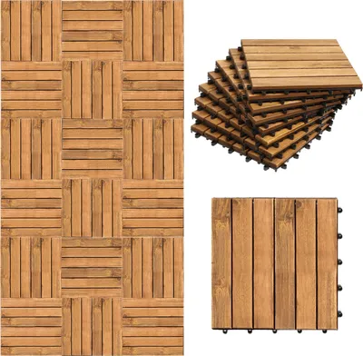 Productafbeelding van Eikuavons terrastegels van 5m², gemaakt van acaciahout, afmetingen 30x30cm, 55 stuks, met kliksysteem, weerbestendig, geschikt voor balkon