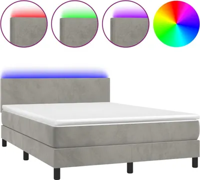 Produktbild von vidaXL Boxspringbett mit Matratze & LED Hellgrau 140x190 cm Samt