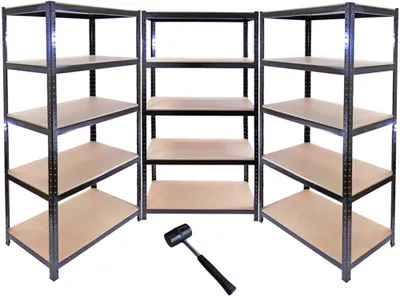 Produktbild von Monster Racking 3 x T-Rax Schwerlastregal Werkstattregal Garagenregal Kellerregal Industrieregal Stahlregal Lagerregal Metallregal 90cm x 45cm x 180cm 100% Schraubenlos + Gratis Gummihammer