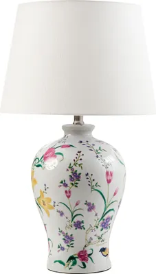 Obrázok produktu pre BELIANI Stolná lampa biela porcelánový podstavec ľanové tienidlo kvetinový vzor osvetlenie obývacia izba spálňa