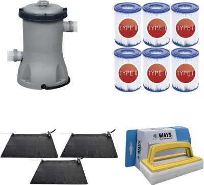Produktbild von WAYS - Poolpflege - 3x Solarmat & Filterpumpe 2006 L/h & 6 Filter Typ II & WAYS Scheuerbürste