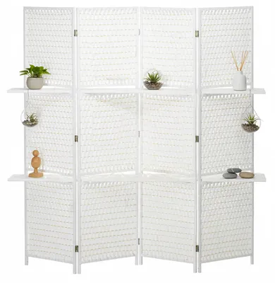 Produktbild von HOMCOM Paravent 4-teilig 181 x 180 cm Faltbar Raumteiler mit 2 Regalen, Weiß
