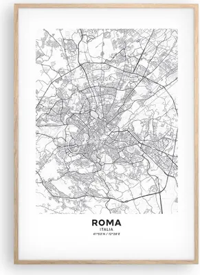 Produktbild von Gerahmtes Poster - Rahmen in heller Eiche - Stadt Karte Rom - 70x100 cm - Wand Bild - Wanddeko - Wandbilder - Kunstposter - Wandposter - Bilderrahmen - Bilder - Kunstdruck - P2NPA70x100-4682