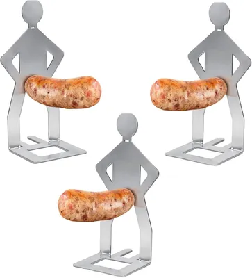 Imagen del producto de Soporte para salchichas de acero inoxidable, de 3 piezas, para barbacoas y parrilladas al aire libre