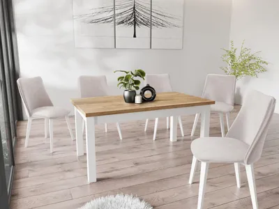 Produktbild von Moderner Rechteckiger Ausziehbarer Esstisch - Platzsparend - Weiße Holzbeine - 120 bis 160 cm - Hergestellt in EU - 120 x 67 cm - Wotan Eiche