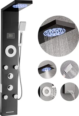 Produktbild von VEVOR Duschpaneel-Turmsystem (6 in 1) mit Regenwasserfall-Duschkopf & LED, (1345 mm) Duschsäule aus gebürstetem Edelstahl, Regenmassagesystem zur Wandmontage, mit 5 Körperdüsen (4 klein + 1 groß)