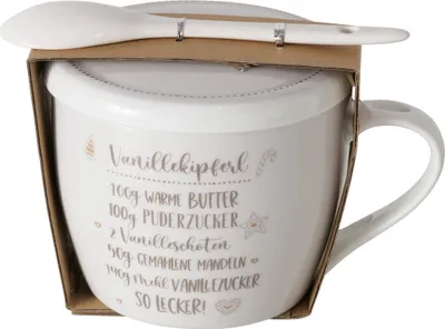 Produktbild von Porzellanbecher mit Deckel und Löffel, BAKERY, 600 ml