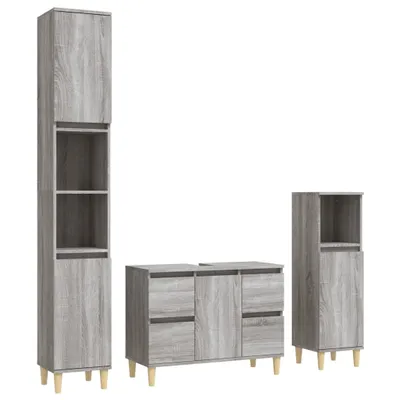 Image de Ensemble de meubles de salle de bain 3 pcs Sonoma gris